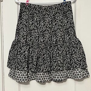Michael Seroy VTG tiered ruffle skirt size small black white floral cottage twee
